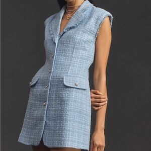 Maeve Light Blue Tweed Button-Front Vest Dress